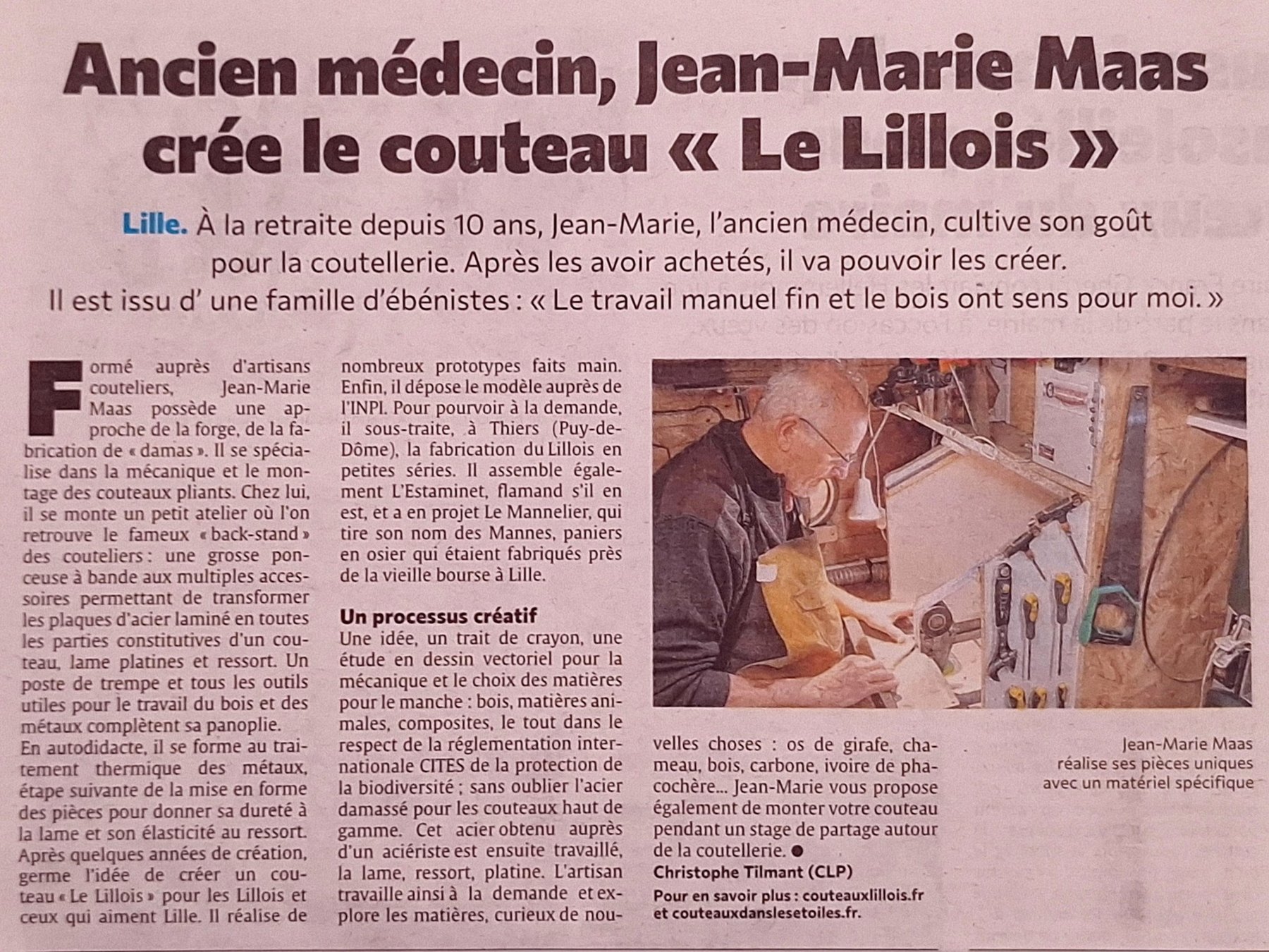 Article de presse consacré à Jean-Marie Maas et au couteau Le Lillois